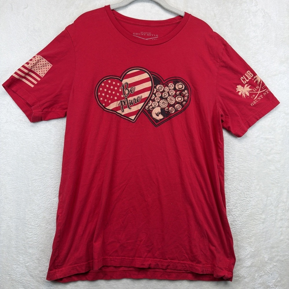 Grunt Style Be Mine Graphic Tee Men's XL Patriotic USA Flag Hearts Red